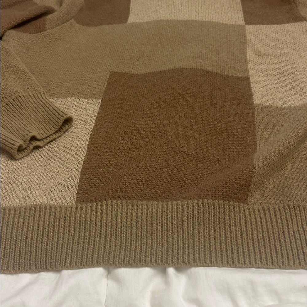 Women’s Patchwork Sweater - Brown and Tan - Picture 5 of 9
